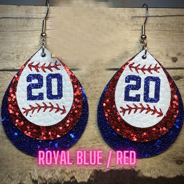 Custom Triple Layer Baseball Jersey Number Earrings