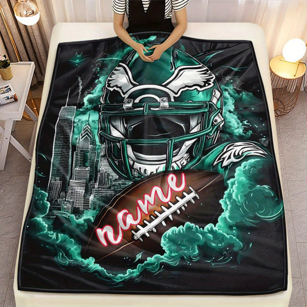 Custom Name Football & Helmet Flannel Throw Blanket