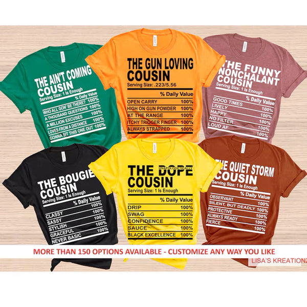 Personalized Cousin T-Shirts For Family Reunion Adult and Youth Cousins