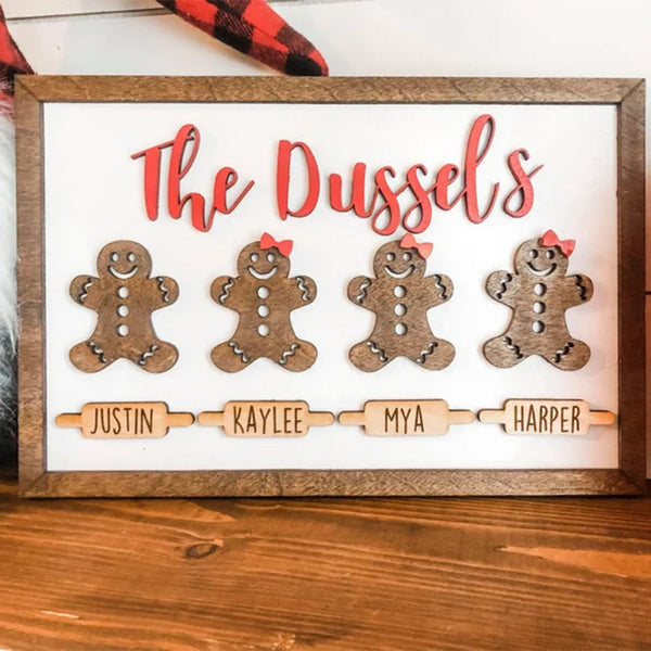 Gingerbread Family Sign, Christmas Home Decor, Personalized Gingerbread Family