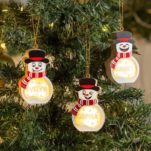 Personalized Snowman LED Wooden Ornament