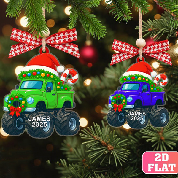 Custom Truck Christmas Ornament 2025, Personalized 2D Flat Monster Truck Christmas Ornament