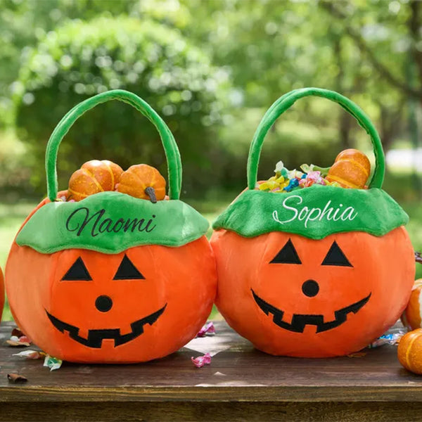 Personalized Halloween Basket - Custom Pumpkin Bucket with Name