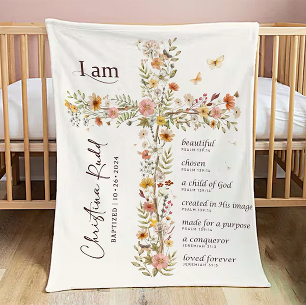 Baptism Gift Girl, Baptism Blanket, Personalized Blanket For Baby