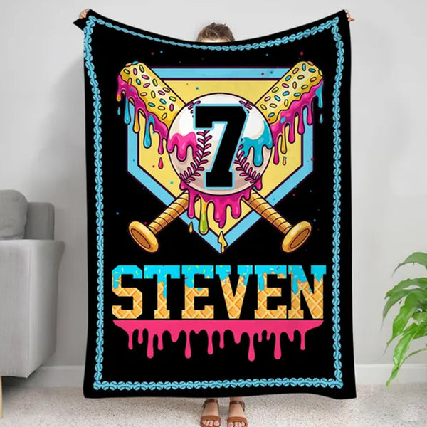 Custom Ice Cream Drip Baseball Blanket