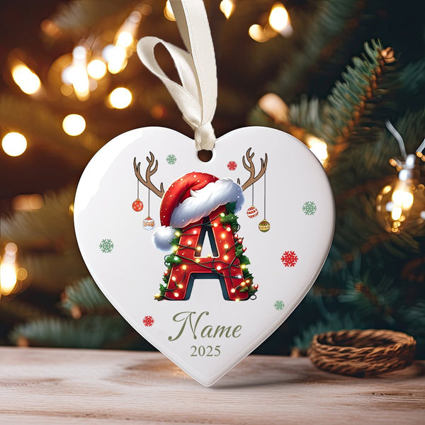 Personalized Christmas Initial Name Heart-Shaped Ornament