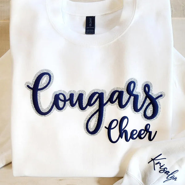 Custom Puff Cheer Sweatshirt, Glitter Cheer Sweater