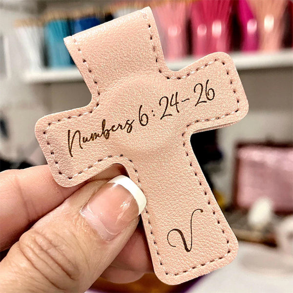 Personalized Cross Leather Magnetic Bookmark, Engraved Reader Gift