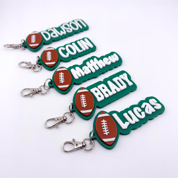 Personalized Football Name Tag Keychain | Youth Sports Team Equipment Bag Player Name Tag