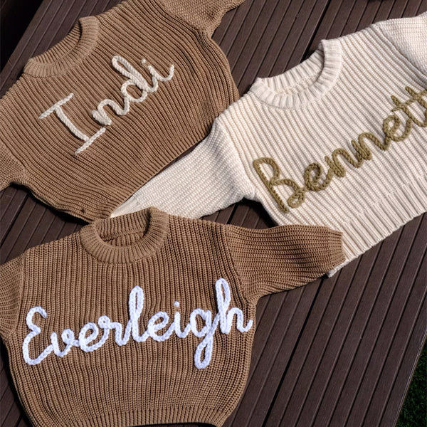 Custom Name Baby Sweaters | Personalized Hand Embroidered Name Baby Sweaters