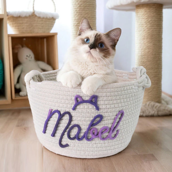 Personalized Cat toy basket Custom kitten treat bin