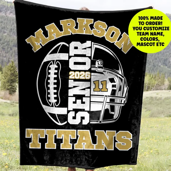 Senior Football Player Gift, Personalized Football Blanket With Name