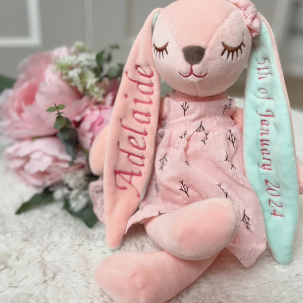 Personalised Easter soft toy bunny rabbit, new born baby girl gift 1st Birthday