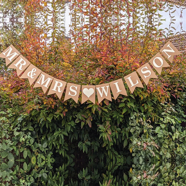 Neutral Wedding Mr & Mrs Personalised Banner Bunting Sign Decorations