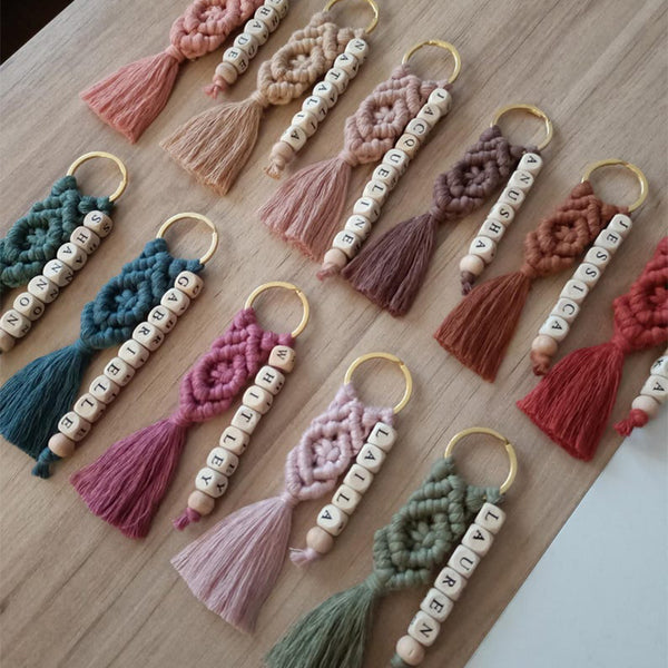 Custom Macrame Name Keychain, Personalized Boho Bag Charm