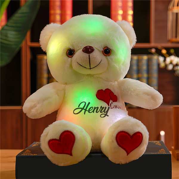 LED Bear Plush with Heart & Rose - Soft Cuddly Stuffed Animal