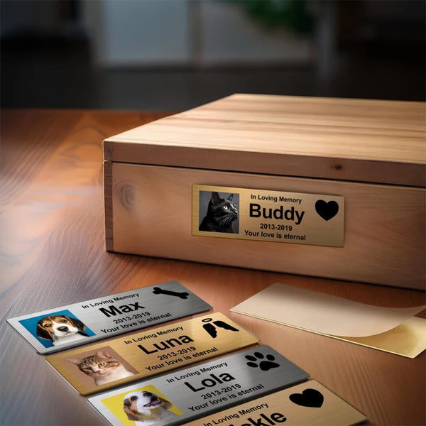 Custom Pet Memorial Urn Adhesive Metal Nameplate