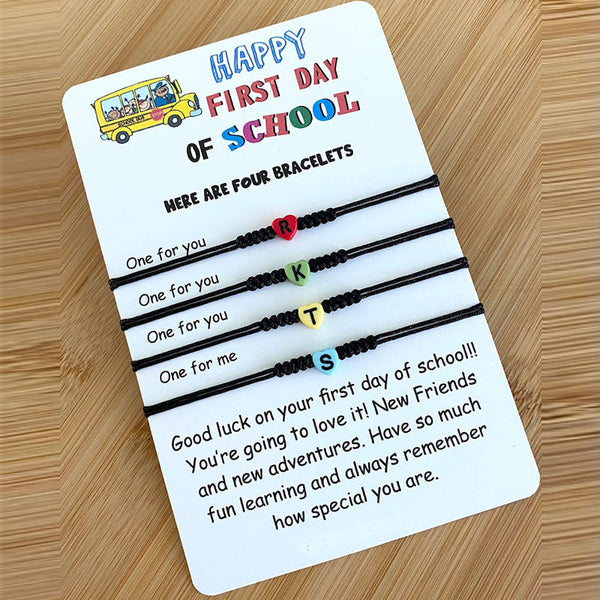 Personalized First Day of School Bracelet, Back to School Gift, Family Matching Bracelet Set, Family Wish Bracelet