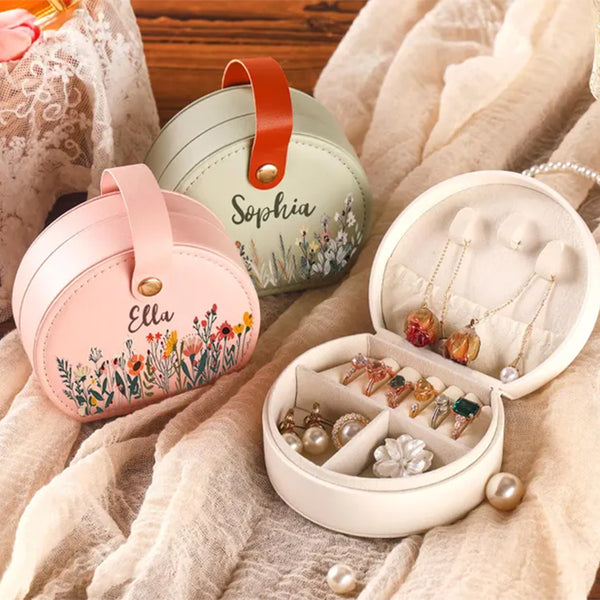 Personalized Birth Flower Jewelry Box: Custom Name Travel Keepsake