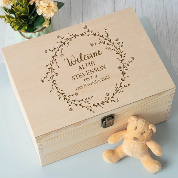 Personalised New Baby Large Wooden Memory Box Gifts