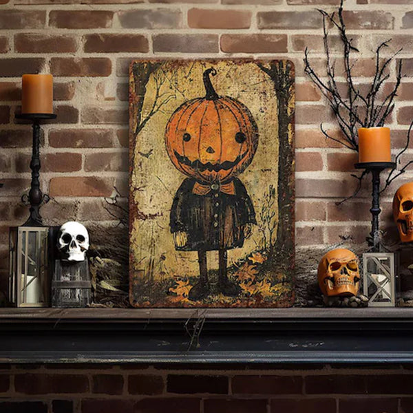 Primitive Pumpkinhead Halloween Decor Metal Art Sign Mantle Decoration