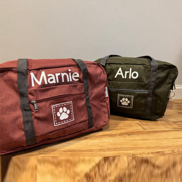 Personalised Pet Dog Travel Bag Holdall For Weekend Dog Cat Paw Print Name