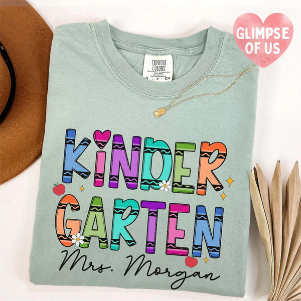 Personalized Kindergarten Teacher Shirt, Personalized Teacher Crayon Shirt