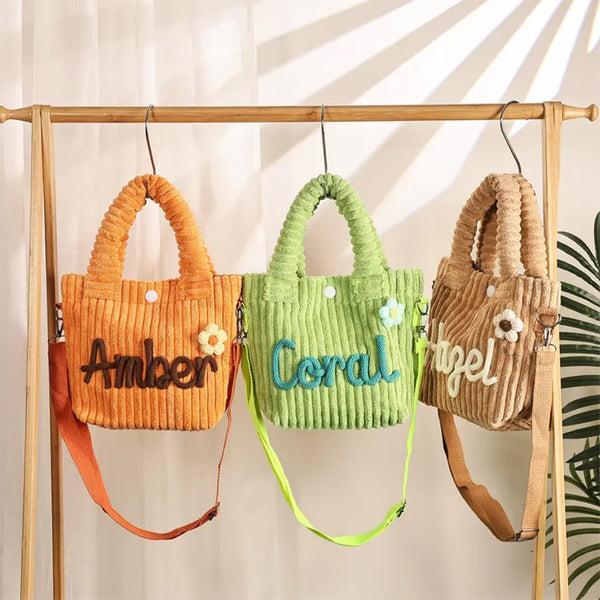 Kids Corduroy Tote Bag, Personalized Toddler Crossbody Bag