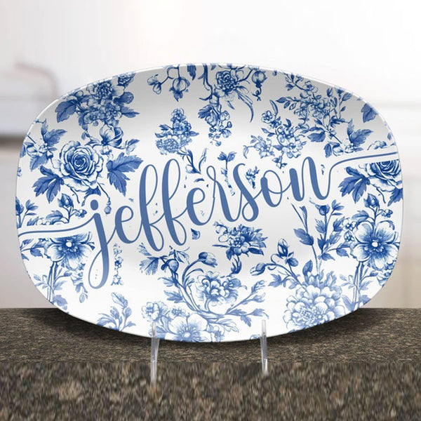 Personalized Toile de Jouy Platter, Custom Family Name Plate