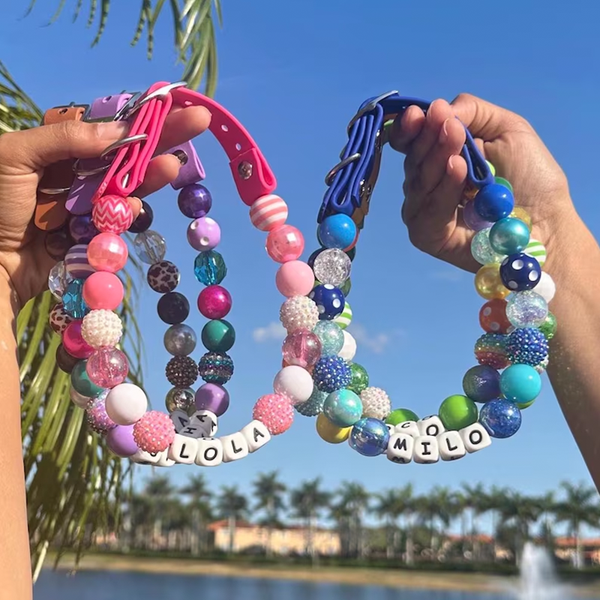 Adjustable beaded name dog collar