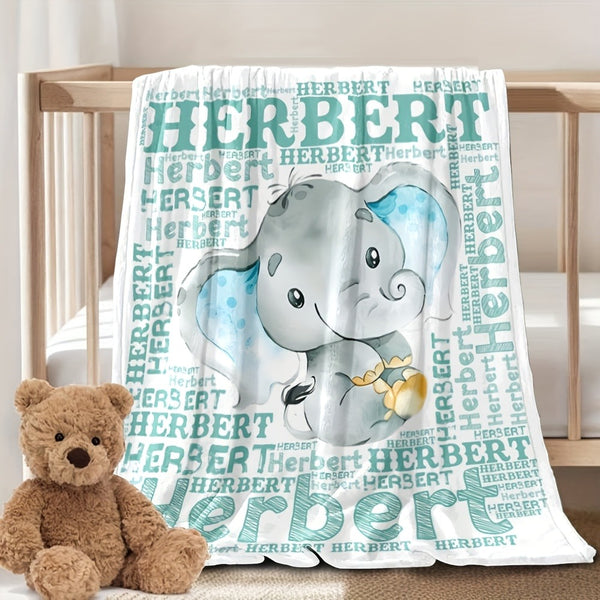 Adorable Smiling Little Elephant Green Full Screen Text Cute Cartoon Creative Name Blanket