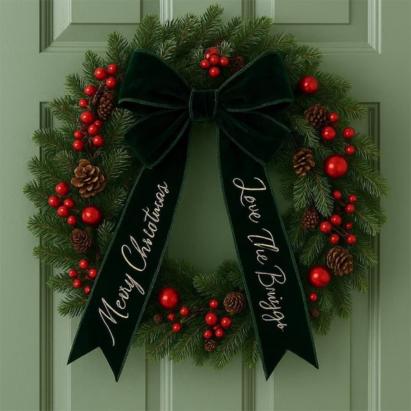 Personalised Velvet Christmas Wreath Bow