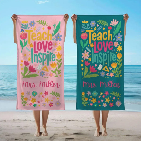 Personalized Teacher Beach Towel, Teacher Appreciation Gift