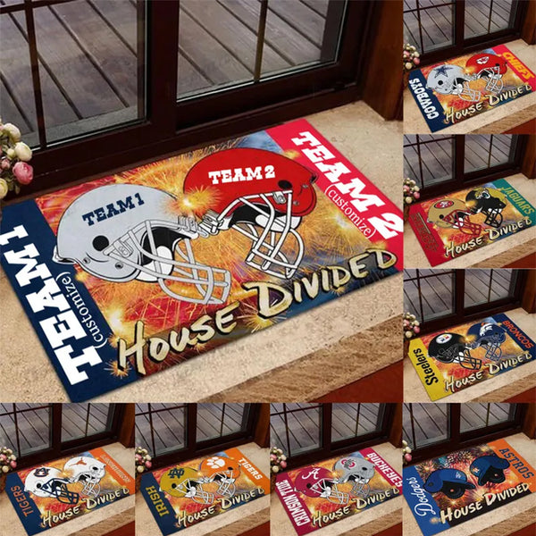 Custom Pro Football Rivalry Doormat with Helmets