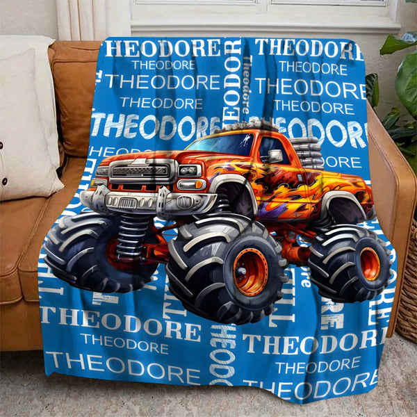 Customizable Monster Truck Flannel Throw Blanket