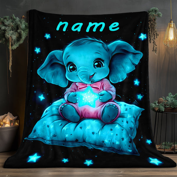 Personalized Name Starry Night Elephant Blanket – Soft Flannel