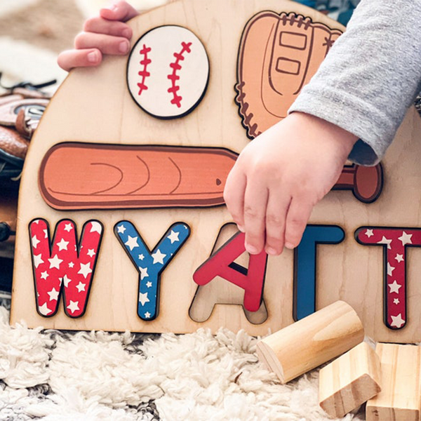 Baseball themed name puzzle, baby shower gift ,birthday for toddlers