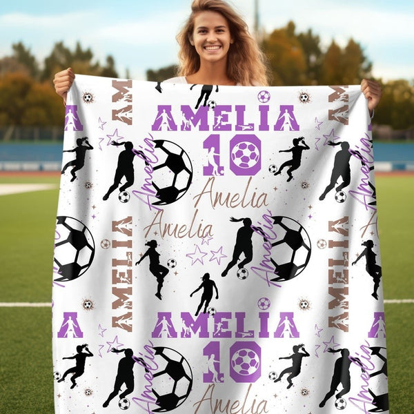 Custom Name Soccer Blanket, Personalized Soccer Girl