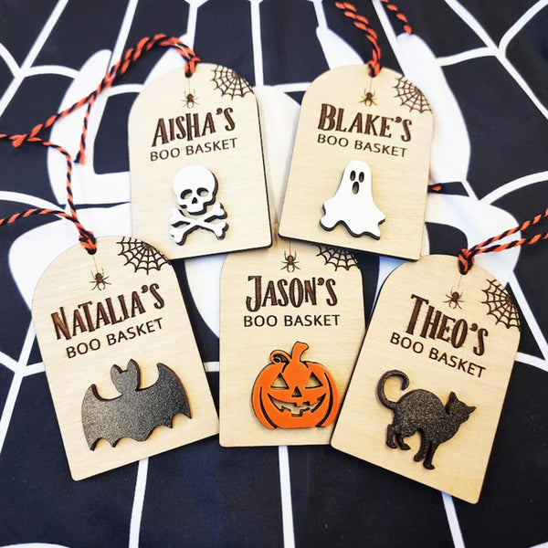 Personalised Boo Basket Tag, Wooden Halloween Gift
