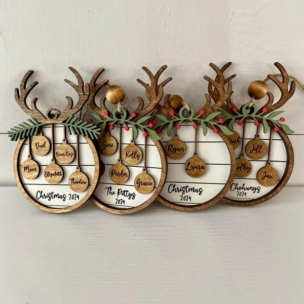 Family Christmas Ornament, Personalized 2025 Wood Holiday Ornament with Family