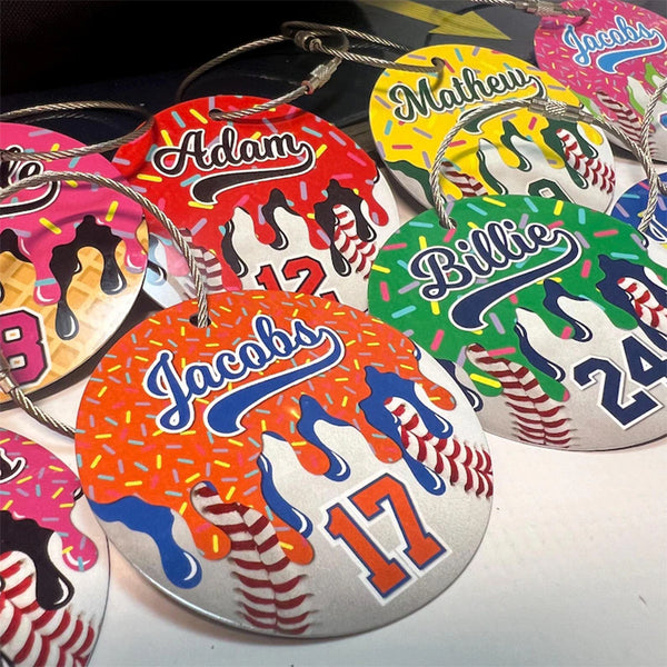 Baseball Drip Bag Tag, Aluminum Bag Tag, Baseball Gifts
