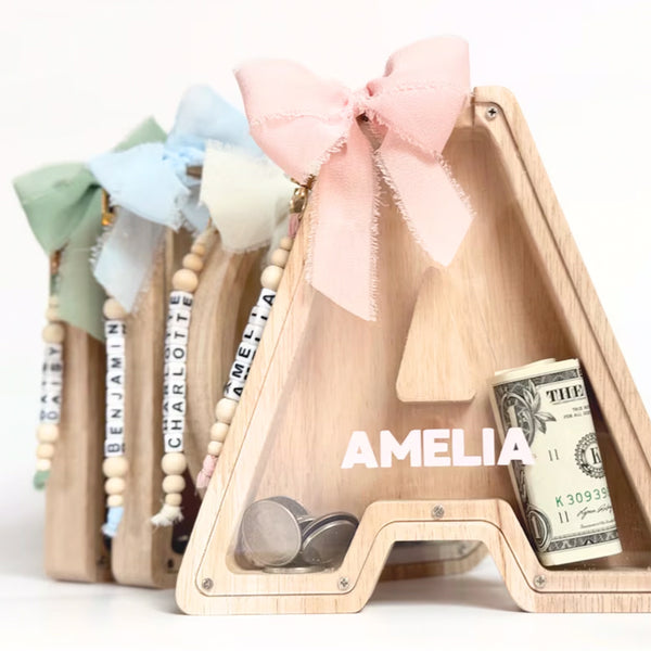 Personalized Letter Piggy Bank For Kids Keychain Letter Keepsake For Baby Girl