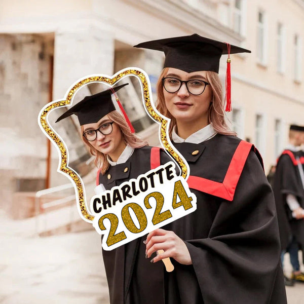 Custom Face Fans With Wooden Handle, Graduation Head, Graduation Face Fans, Head Fans