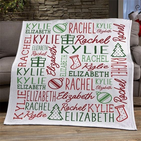 Holiday Repeating Name Personalized Plush Fleece Blanket