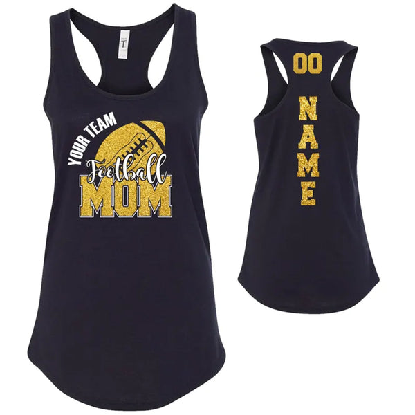 Football Team Mom Custom Personalized Glitter Design Fitted Women's Racerback Tank