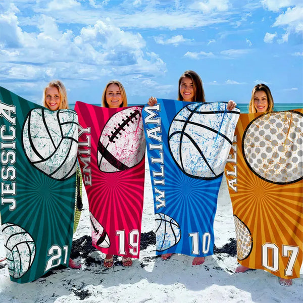 Personalized Sport Custom Name, Number Quick-Dry Beach Towel