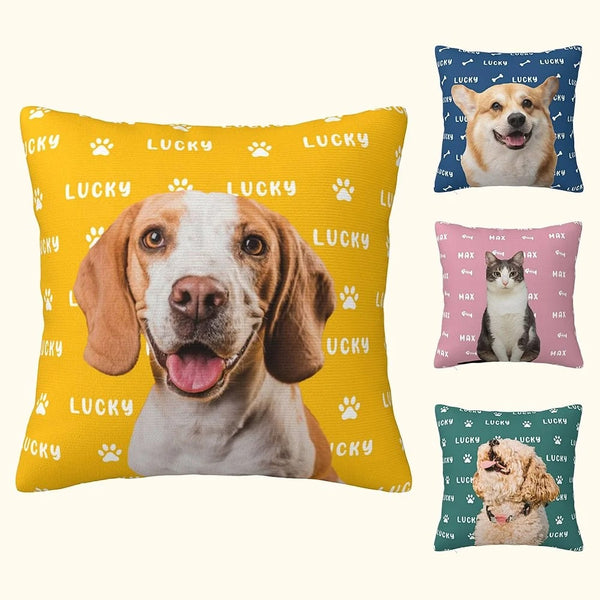 Personalized Cute Paw Pet Photo Throw Pillow Cover