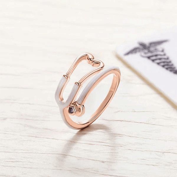 Personalized Multicolor Enamel Stethoscope Heart Birthstone Ring Nurses