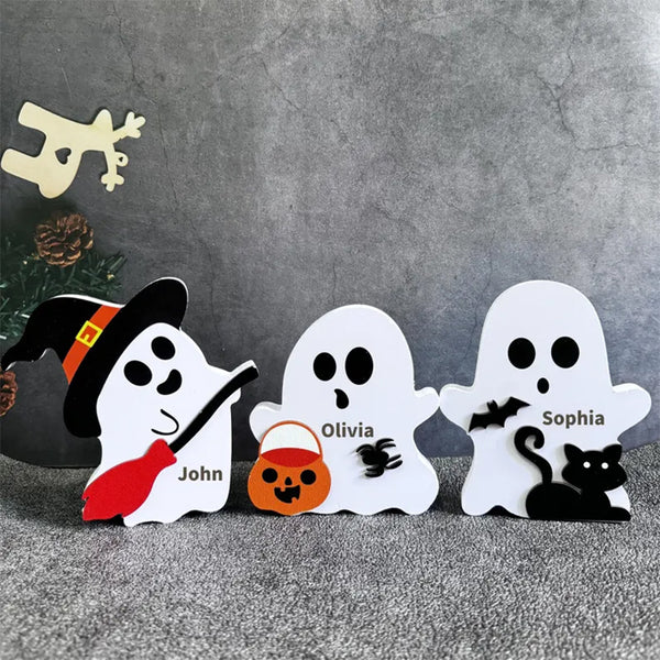 Cute Wooden Halloween Ghost/Pumpkin Desk Ornament