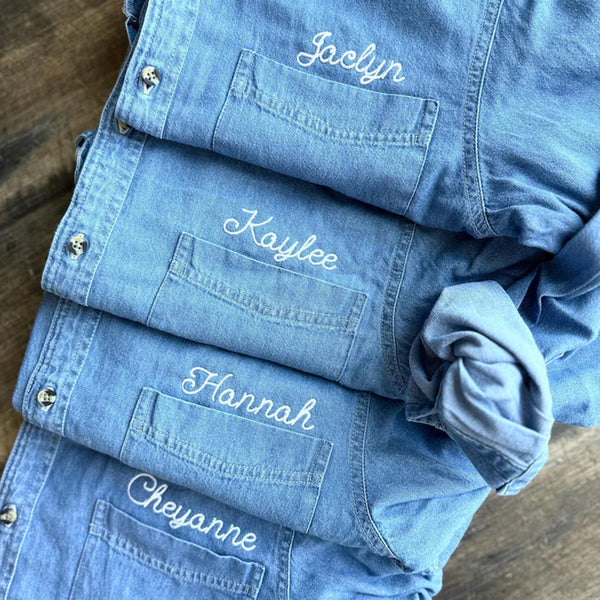 Embroidered Button Down For Bridal Party,